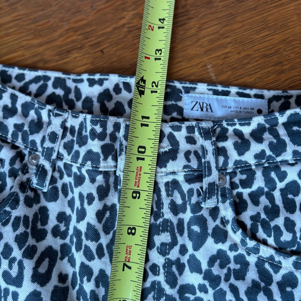 Zara Women's Size 6 Leopard Print Bootcut High Rise Jeans Animal Print Cropped - Picture 13 of 16
